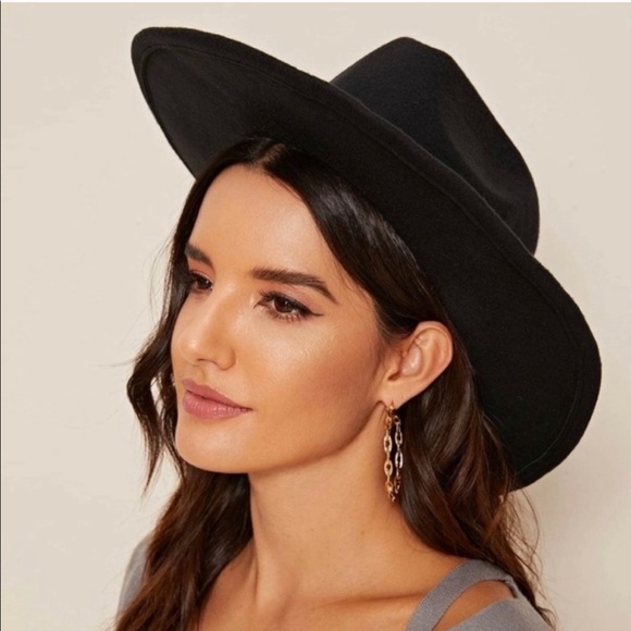 Boho/Western Style Felt Hat / Black / Belted - Picture 2 of 5